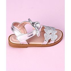 Cute Walk by Babyhug Sandals Glittered Heart Applique - Silver