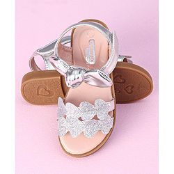 Cute Walk by Babyhug Sandals Glittered Heart Applique - Silver