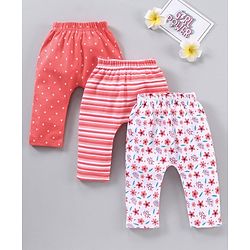 Babyhug Full Length Diaper Leggings Stripes & Floral Print Pack Of 3 - Multicolor
