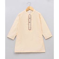 Babyhug Full Sleeves Kurta & Dhoti With Jacket Embroidery Detailing - Cream Maroon