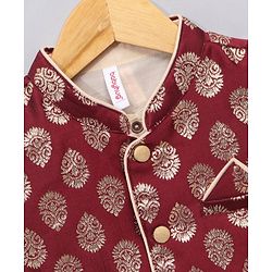 Babyhug Full Sleeves Kurta & Dhoti With Jacket Embroidery Detailing - Cream Maroon