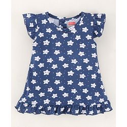 Babyhug Flutter Sleeves Nighty Floral Print - Blue