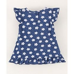 Babyhug Flutter Sleeves Nighty Floral Print - Blue