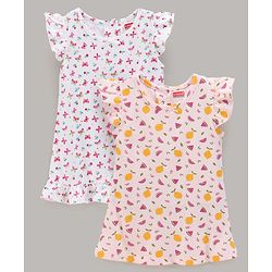 Babyhug Cap Sleeves Nighties Multiprint Pack of 2 - White Light Pink