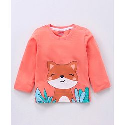 Babyhug Full Sleeves Night Suit Fox Print - Peach