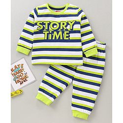 Babyhug Cotton Knit Full Sleeves Night Suit Stripes and Text Print - Multicolour