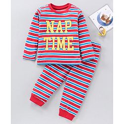 Babyhug Full Sleeves Stripe Night Suit Nap Time Print - Red Blue