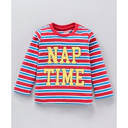 Babyhug Full Sleeves Stripe Night Suit Nap Time Print - Red Blue