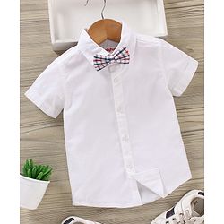 Babyhug Half Sleeves Cotton Solid Shirt with Bow - White