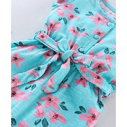 Babyhug Cap Sleeves 100% Cotton Jumpsuit Floral Print - Turquoise