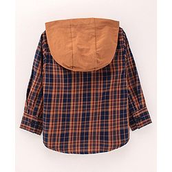 Babyhug Full Sleeves Checks Hooded Shirt - Brown
