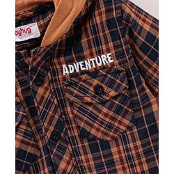 Babyhug Full Sleeves Checks Hooded Shirt - Brown
