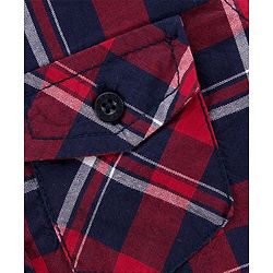 Babyhug Full Sleeves Checks Hooded Shirt with Front Pockets - Red