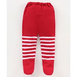 Babyhug Footed Knit Striped Leggings- Red
