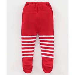Babyhug Footed Knit Striped Leggings- Red