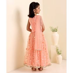 Babyhug Woven Sleeveless Choli With Lehenga & Dupatta Floral  Embroidered - Peach