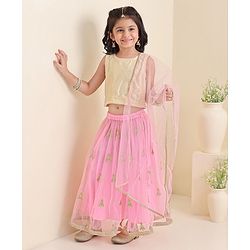 Babyhug Sleeveless Gold Sequence Choli With Embroidered Lehenga - Pink