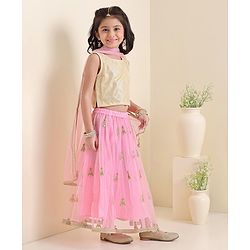 Babyhug Sleeveless Gold Sequence Choli With Embroidered Lehenga - Pink