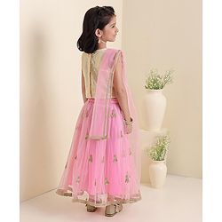 Babyhug Sleeveless Gold Sequence Choli With Embroidered Lehenga - Pink