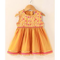 Babyhug Sleeveless Choli Lehenga And Dupatta With Floral Embroidery- Mustard Fuchsia