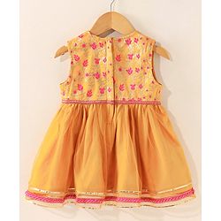 Babyhug Sleeveless Choli Lehenga And Dupatta With Floral Embroidery- Mustard Fuchsia