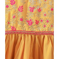 Babyhug Sleeveless Choli Lehenga And Dupatta With Floral Embroidery- Mustard Fuchsia