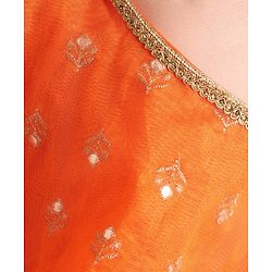 Babyhug Woven Sleeveless Embroidery Choli With Floral Printed Lehenga And Dupatta - Orange