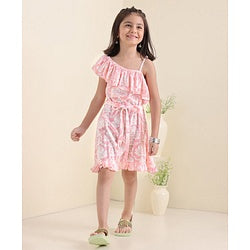 Babhyhug Cotton Woven Sleeveless Floral Printed Ethnic Dress - Pink