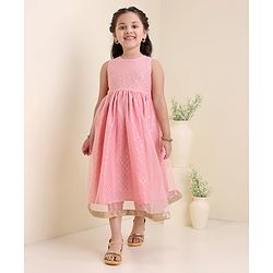 Babyhug Sleeveless Printed Ethnic Dress- Pink