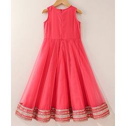Babyhug Sleeveless Solid Color Dress With Embroidered Poncho - Beige Pink