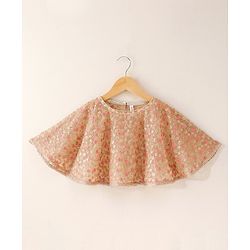 Babyhug Sleeveless Solid Color Dress With Embroidered Poncho - Beige Pink