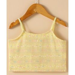 Babyhug Singlet Sleeves Woven Choli & Lehenga With Dupatta Floral Embroidery - Yellow