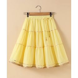 Babyhug Singlet Sleeves Woven Choli & Lehenga With Dupatta Floral Embroidery - Yellow