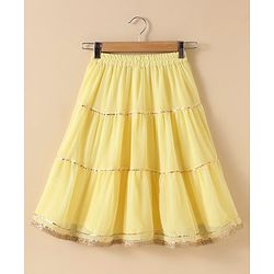 Babyhug Singlet Sleeves Woven Choli & Lehenga With Dupatta Floral Embroidery - Yellow