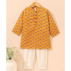 Babyhug Full Sleeves Kurta & Pyjama Set Printed- Yellow