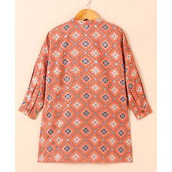 Babyhug Cotton Woven Full Sleeves Kurta & Dhoti Set Ethnic Print - Peach