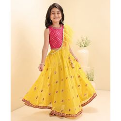 Babyhug Sleeveless Printed Choli Lehenga & Dupatta Set - Yellow