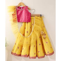 Babyhug Sleeveless Printed Choli Lehenga & Dupatta Set - Yellow