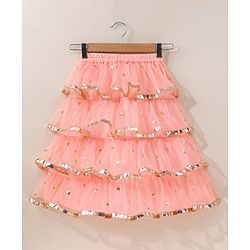 Babyhug One Shoulder Choli & Glitter Printed Lehenga With Dupatta - Peach