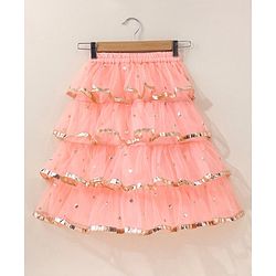 Babyhug One Shoulder Choli & Glitter Printed Lehenga With Dupatta - Peach