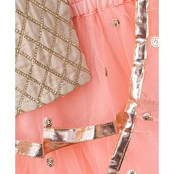 Babyhug One Shoulder Choli & Glitter Printed Lehenga With Dupatta - Peach