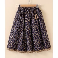 Babyhug Sleeveless Woven Choli & Lehenga With Dupatta Embroidered & Sequinned - Navy Blue
