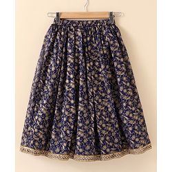 Babyhug Sleeveless Woven Choli & Lehenga With Dupatta Embroidered & Sequinned - Navy Blue