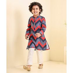 Babyhug Full Sleeves Printed Kurta Pyjama Set- Multicolor