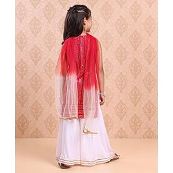 Babyhug Sleeveless Kurti & Sharara With Dupatta Sequins Embroidered - Red