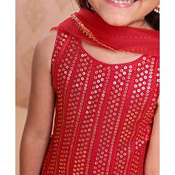 Babyhug Sleeveless Kurti & Sharara With Dupatta Sequins Embroidered - Red