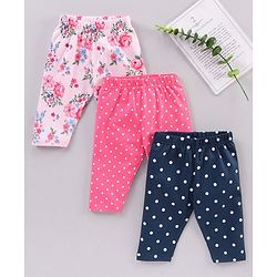 Babyhug Three Fourth Length Cotton Floral Printed Leggings - Pink & Blue