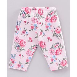 Babyhug Three Fourth Length Cotton Floral Printed Leggings - Pink & Blue