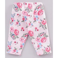 Babyhug Three Fourth Length Cotton Floral Printed Leggings - Pink & Blue