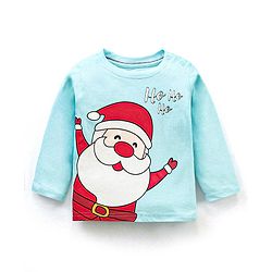Babyhug Full Sleeves Nightwear Pyjama Set Santa Clause Print - Blue